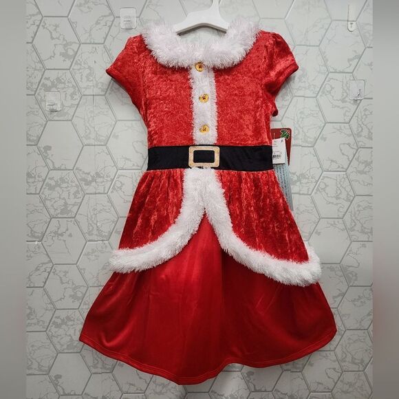 Nwt Girl's Crushed Holiday Red Velour Santa Christmas Nightgown, Gown, Size S 6 - Picture 2 of 5